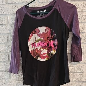 Hurley Black and Purple Graphic Raglan Tee